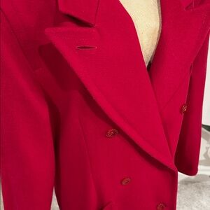 100% Wool Red Double-Breasted Long Coat